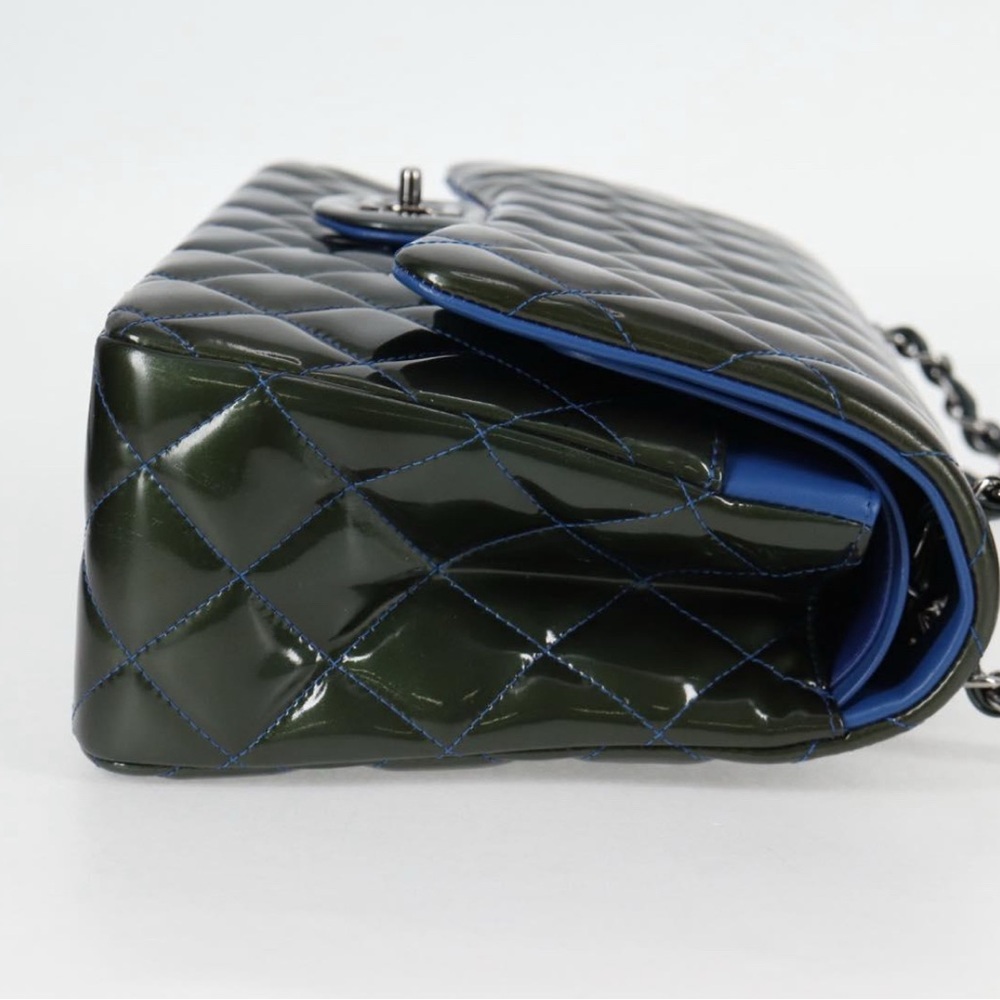 CHANEL Jumbo Double flap Matelasse Chain Bag Patent Leather 2way Blue Silver - Picture 4 of 16